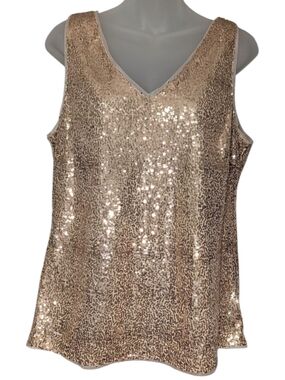 Grace Karin Gold Sequin Sleeveless V-Neck Party Top NWT Women’s Glam Zipper Side